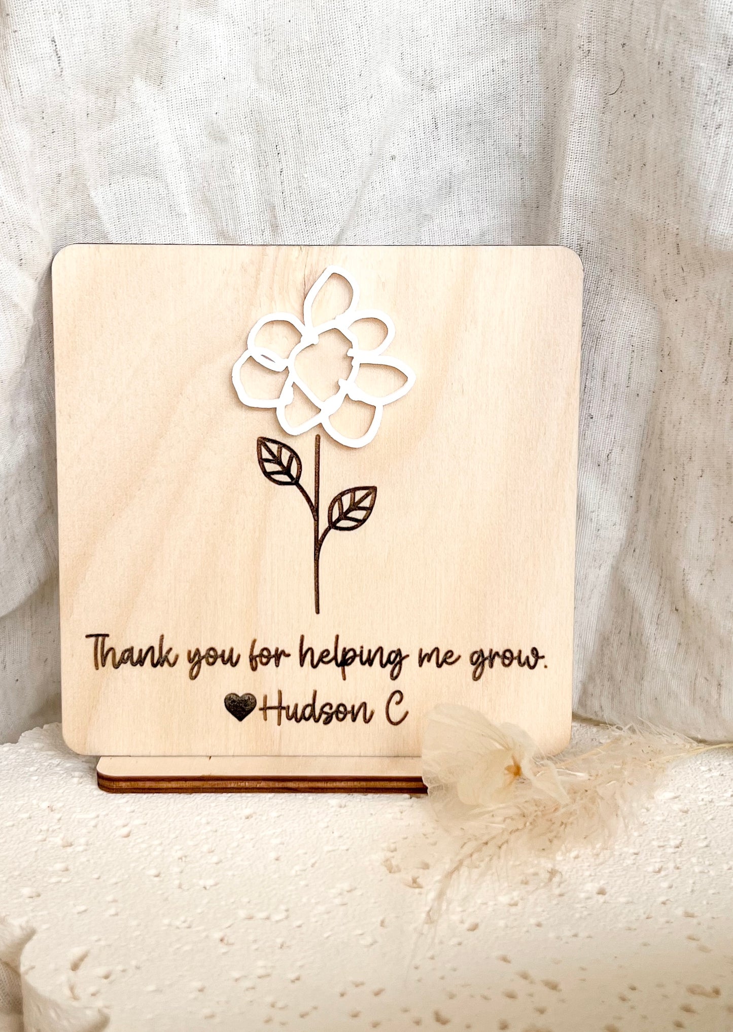 Plaque - Thank you for helping me grow (Hand Drawn Flower)